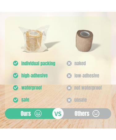 12 Pack Self Adhesive Bandage Wrap - 2x5 Yards Elastic Adhesive Bandages for Medical, Sports, Vet, Horse & Dog - Beige - Buy Online on GoSupps.com