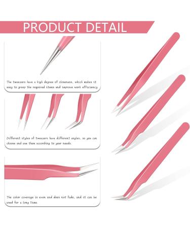 3-Piece Pink Eyelash Extension Tweezers Set | Stainless Steel Straight & Curved Pointed Tool for False Eyelashes | Perfect for Women & Girls - Buy Online on GoSupps.com
