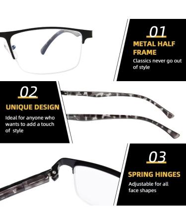 FONHCOO Half-Rim Reading Glasses for Men & Women - Blue Light Filter Visual Aid for Seniors - 1.5x Power Black Frames - Buy Online on GoSupps.com