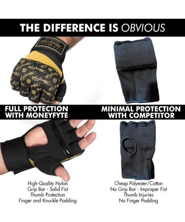 MoneyFyte Quick Gel Boxing Wraps - Knuckle and Wrist Protection for Boxing, Kickboxing, MMA - Black/Gold - S/M - Buy Online on GoSupps.com