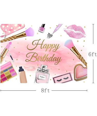 8x6ft Pink Glamour Makeup Spa Happy Birthday Backdrop for Girls and Women - Cosmetics Beauty Photography Background for Party Decoration and Photo Booth Props by MEHOFOND - Buy Online on GoSupps.com