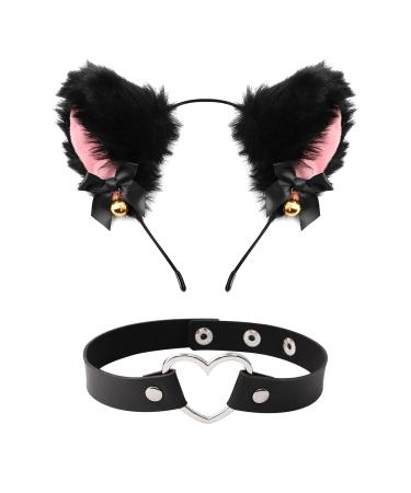 1 Konamo Cat Fox Ears Headband Festive Dress Up Black Pink (pack of 1) One Size Black
