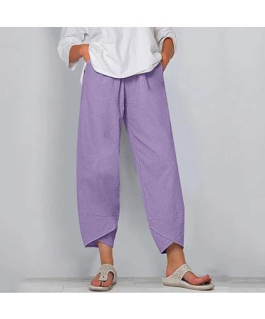 Ulanda Women's Purple Linen Capris with Pockets - Comfy Harem Style Beach Pants - Buy Online on GoSupps.com