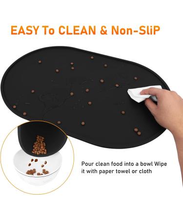 Ldyoen Silicone Dog Bowl Underlay & Cat Feed Mat - Waterproof Slip-Resistant Large 48x30cm - Ideal for Dogs & Cats - Black - Buy Online on GoSupps.com