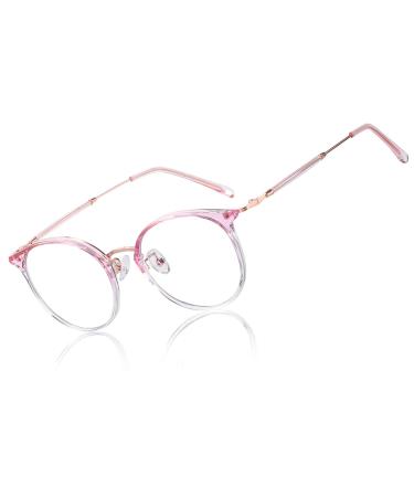 DUCO Blue Light Glasses for Women Men Blue Ray Blocking Glasses Computer Glasses for Teens Retro Round Eyeglasses W013 Pink