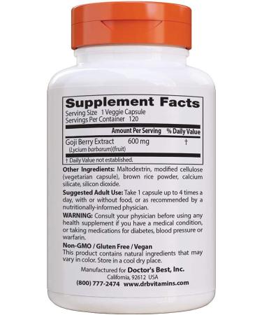 Doctor's Best Goji Berry Extract 600 mg - 120 Veggie Caps for Antioxidant Support - Buy Online on GoSupps.com