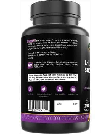 Oxify L-Lysine 500 mg | 250 Tablets | Gluten-Free Non-GMO | Supplement Made in USA - Buy Online on GoSupps.com