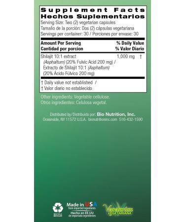 Bio Nutrition Shilajit (Asphaltum), 60 Vegetarian Capsules (500 mg per Capsule) - Buy Online on GoSupps.com