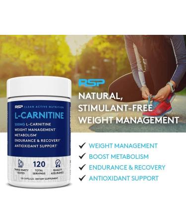 RSP L-Carnitine 500mg Weight Loss Supplement - Non-Stimulant Metabolism Booster for Men and Women - Amino Acid Workout Diet Pills - 120 Capsules - Buy Online on GoSupps.com