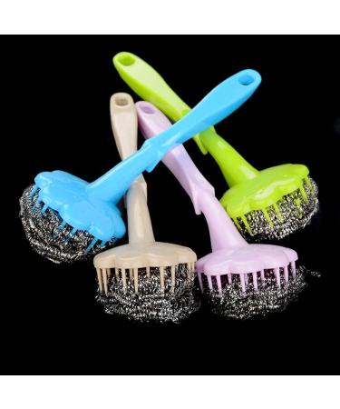 UTENEW Stainless Steel Wool Scourer Sponges Scrubbers Scouring Pads with Handle 2 Pack for Kitchen Bathroom - Buy Online on GoSupps.com