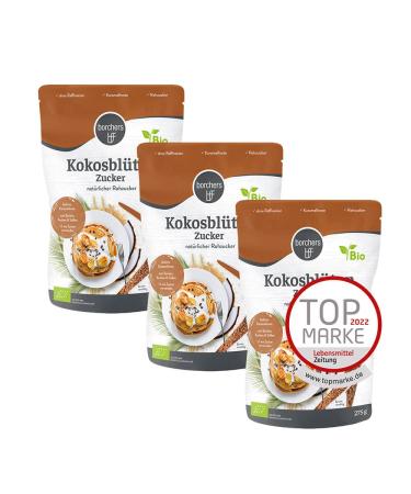 3 x borchers organic coconut blossom sugar | Caramel and vanilla notes | For sweetening food and drinks | 1 to 1 like sugar | 275g