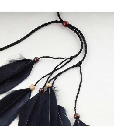TseenYi Boho Feather Headband Gypsy Hairband Black Feather Tassel Headband Long Feather Fringe Headwear Hairband Stage Performance Headdress - Buy Online on GoSupps.com