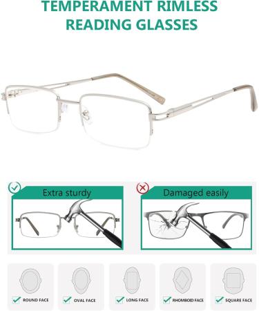 Eyekepper Unisex Reader's Reading Glasses - Rectangular & Semicircular Half-Burning Design 1 Pack Silver - Stylish & Comfortable Vision Solution - Buy Online on GoSupps.com