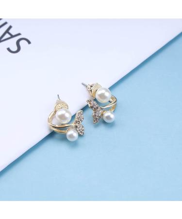 Vintage Crystal Fish Tail Ear Jacket Earrings - Gold Mermaid Pearl Studs & Whale Tail Front Back Jewelry for Women | Shop Internationally - Buy Online on GoSupps.com