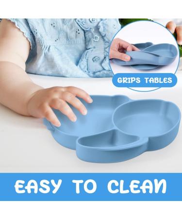 Vicloon Silicone Suction Plate for Toddlers - Non Slip Baby Weaning Plate with Spoon and Fork - Blue - Buy Online on GoSupps.com