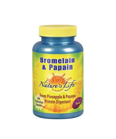 Natures Life Bromelain & Papain | Proteolytic Enzymes for Digestive Support & Comfort | from Pineapple & Papaya | 250mg Ea | 100 Vegetarian Capsules 100 Count (Pack of 1)