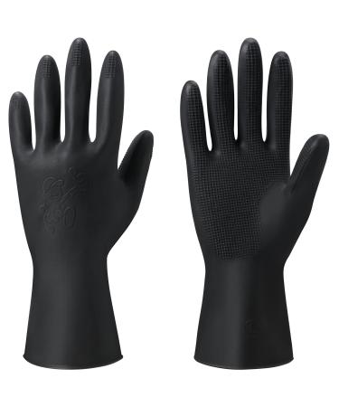 ThxToms Chemical-Resistant Reusable Latex Gloves 5 Pairs Professional Hair Coloring Rubber Gloves for Painting Cleaning Hair Dyeing Black Medium