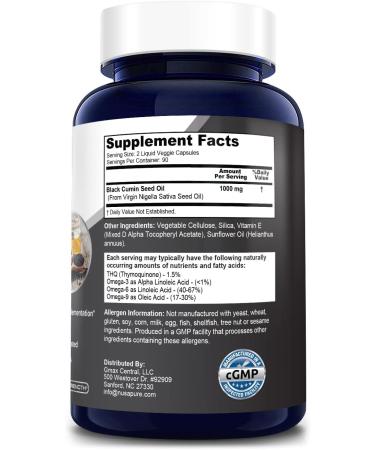 NusaPure Black Seed Oil 1000mg, 180 Softgel Capsules - Cold-Pressed Nigella Sativa, Non-GMO & Vegetarian - Buy Online on GoSupps.com