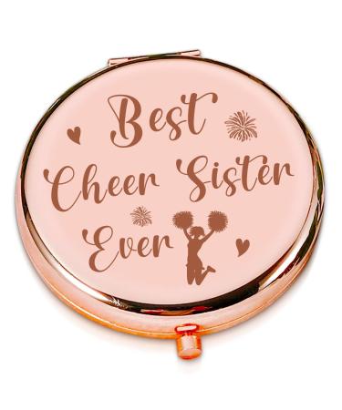 LRUIOMVE Cheer Gifts for Girls Sister Cheerleading Gift  Funny Rose Gold Engraved Travel Makeup Mirror  Compact Pocket Cosmetic Mirror for Cheer Sister Friends Christmas Friendship Gifts