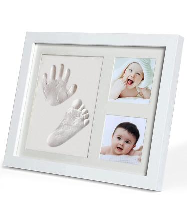 PewinGo Footprint & Handprint Clay Kit Baby Photo Frame Kit for Newborn Baby Girls and Boys Baby Shower Gifts Baby Registry New Parents Gift Perfect Baby Memory and Nursery Room Decoration White