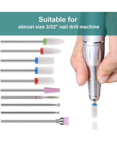 Fiezkaa 10Pcs Ceramic Nail Drill Bits Set - Professional Efile Bits for Acrylic Gel Nails - Cuticle Remover Diamond Bits for Manicure Pedicure - Buy Online on GoSupps.com