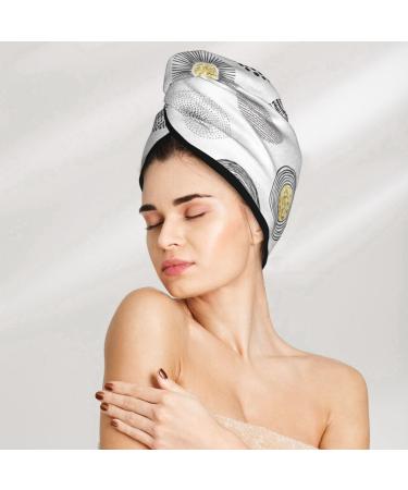 Daisy Black -Microfiber Hair Towel Super Absorbent Quick Dry Hair Turbans for Wet Hair Drying Hair Bonnet Cap for Curly Long Thick Hair Hair Towel Wrap with Button for Women Girls Kids