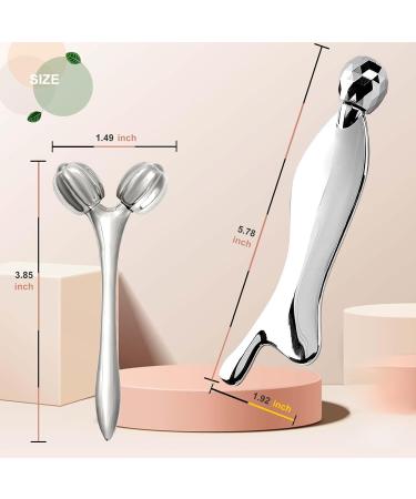 Stainless Steel Face Roller & Gua Sha Tool for Wrinkle Reduction | Facial Massager Set for Skin Tightening & Chin Lift (Silver White - Buy Online on GoSupps.com