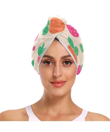 Pink Strawberry Hair Towel 2 Pack Super Absorbent Hair Drying Towel Quick Dry Hair Turbans Head Towel with Button Twisty Wrap for Women Girls