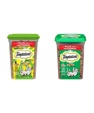 TEMPTATIONS Mix-Ups Adult Cat Treats (Catnip Chicken & Cheddar) + Adult Cat Treats (Seafood Medley) | 454g Tubs Cat Treats + Cat Treats Catnip 454 g (Pack of 1)