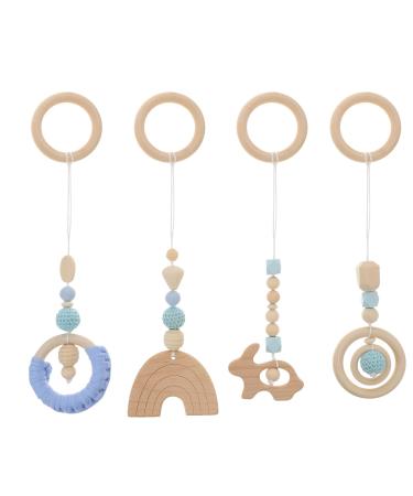 Toddmomy Teething Rings 4Pcs Baby Gym Wood Toys Wooden Hanging Toy Wood Activity Pendant Hanging Toy Dangling Teething Soother Sensory Toys Nursery Decor Montessori Play Gym