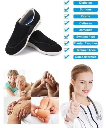Elitechoice Men's Wide Width Diabetic Shoes with Adjustable Closure - Lightweight, Breathable Sneakers for Swollen Feet - Size 10 Wide, Black - Buy Online on GoSupps.com