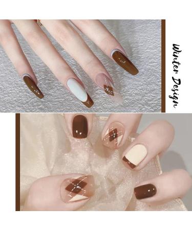 Nail Art Decoration DIY Manicure Polish Sliders Blue Brown Geometric Line Design England Plaid 3D Rhombus Nail Stickers - Buy Online on GoSupps.com