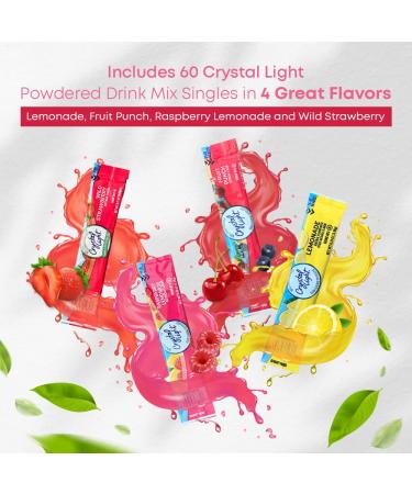 Bools Crystal Light Variety Pack - 60 Count Singles On-the-Go Packets - Low-Calorie Sugar-Free Drink Mix - Lemonade, Fruit Punch, Raspberry & Wild Strawberry Flavors - 0.08 oz per Packet - Buy Online on GoSupps.com