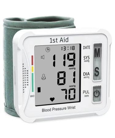 Portable Blood Pressure Monitors for Home Use Adjustable Blood Pressure Wrist Cuff Automatic Bp Machine Large Screen Display Reading Memory bp Pressure Monitor Wrist White 1st Aid