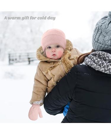 XYIYI Newborn Baby Winter Beanie Hat Mitten Set - Pink2 | Infant Toddler Warm Knitted Hat Glove Set for Boys Girls 3-18 Months - Buy Online on GoSupps.com