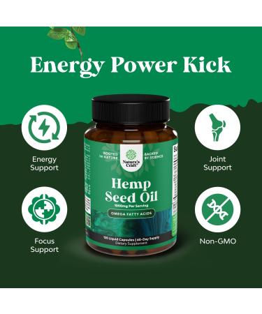 High Absorption 1000mg per Serving Hemp Seed Oil Capsules - Vegan Omega 3 6 9 Supplement with Essential Fatty Acids for Joint Support Relaxing Mood and Skin Health - Halal Non-GMO - 120 Count - Buy Online on GoSupps.com