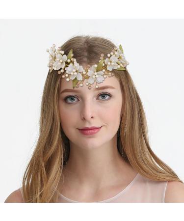 IYOU Fairy Flower Headband Gold Pearl Hair Band Crown Leaf Elf Headpiece Tiara Woodland Princess Wedding Hair Accessories for Women and Girls - Buy Online on GoSupps.com