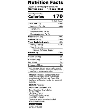 Setton Farms Buffalo Wing Flavored Dry Roasted No Shell Pistachios - 5 oz Resealable Bag | Non-GMO, Gluten Free, Vegan, Kosher - Buy Online on GoSupps.com