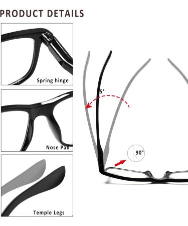 Kerecsen 5 Pack Reading Glasses for Men & Women - Fashion Eyeglasses with Spring Hinges - Black - 2.0x Magnification - Buy Online on GoSupps.com