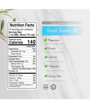 Honey Roasted Cashews - 32 oz Reusable Container | Gourmet Nuts Coated with Natural Honey | Healthy Vegan Snack | Hand-Picked & Roasted to Perfection | Sweet & Crunchy 2lb Pack - Buy Online on GoSupps.com