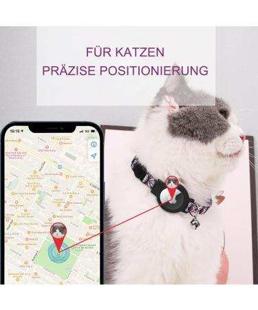 Mouyou Airtag Cat Collar with Bell | Adjustable Soft Nylon Neck Band 22-34cm | Black Net Pattern with Safety Clasp and Silicone Holder - Buy Online on GoSupps.com