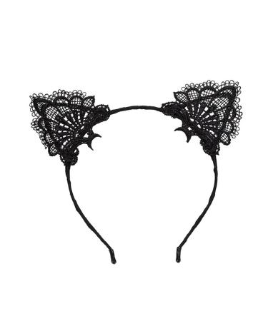 ZHOUBA Women Cute Cat Ear Fashion Lace Hairband Headband Hair Accessories Gift (Black)