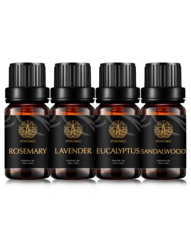 Aromatherapy Sandalwood Essential Oil Set for Air Freshener 100% Pure Rosemary Essential Oils for Diffuser 4x10ml Aromatherapy Lavender Oil Set for Massage 100% Pure Eucalyptus Oils Set for Humidifier
