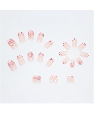 Nail Art Patches Beautiful and Fashionable Nail Patches Finger Decorations Beauty and Decorative Supplies Simple Oval French Manicure European and American Flame Pink and White Sweet Fake Nails R789 French Flame - Buy Online on GoSupps.com