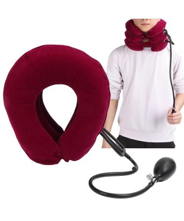 Nears traction device cervical neck traction device pain relief soft inflatable neck stretcher collar for older people rose red unit size suitable for all necks