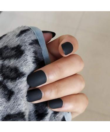 Sethexy Matte Fake Nail Tips - Fashion Squoval Press-On Nails for Women & Girls (Black) | Shop Now for International Shipping! - Buy Online on GoSupps.com
