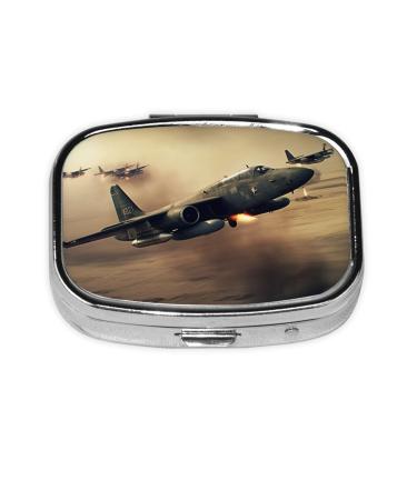 War Plane Printing 2 Compartment Small Pill Case Cute Small Pill Box Purse Pill Boxs Travel Pill Organizer for Pocket Purse and Travel Gifts