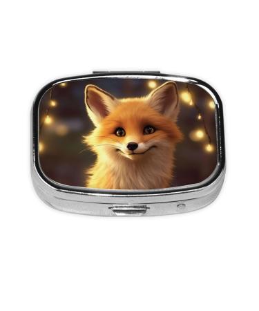 Cute Fox Printed Square Pill Box Portable Travelling Pill Box Medicine Organiser