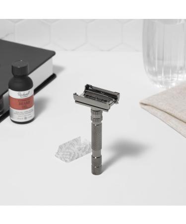 Rockwell T2 Twist-To-Open Double-Edge Safety Razor - Full Metal | Includes 5 Recyclable Stainless Steel Blades (Gunmetal Chrome) - International Shipping Available - Buy Online on GoSupps.com
