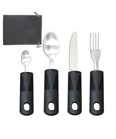 LMSHOWOWO Large Wide Handled Easy Grip Cutlery Set 4PCS Black Disability Aids Cutlery Sets with Knife Fork Spoon Comfortable Grips Disability Ideal Dining Aid for Disabled People Elderly Parkinson - Buy Online on GoSupps.com